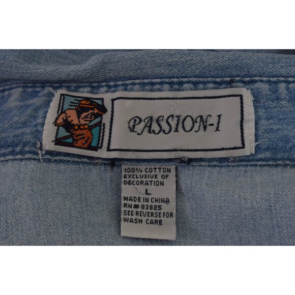 Worrnn Vintage 90s Blue Denim Shirt Shacket | size L - Picture 8 of 10
